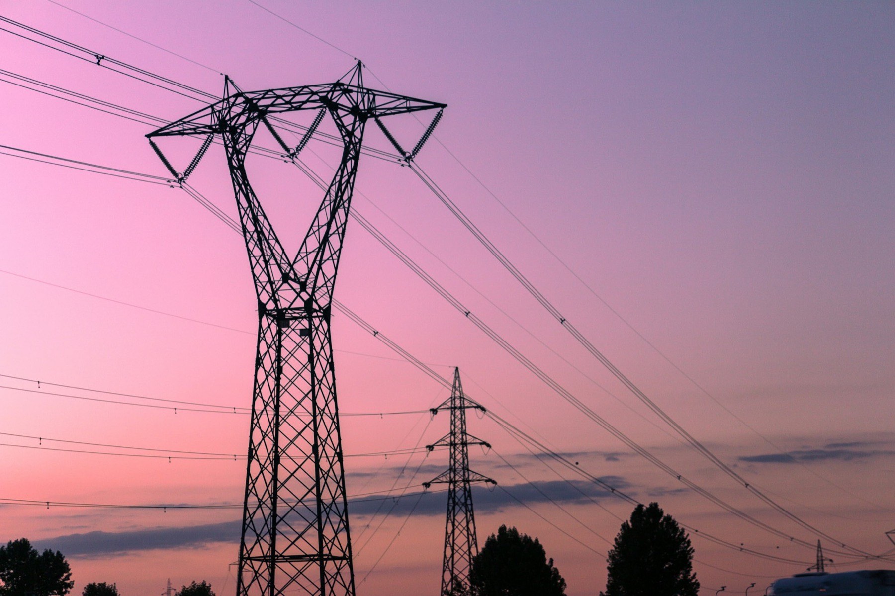 Transmission corridor at dusk
